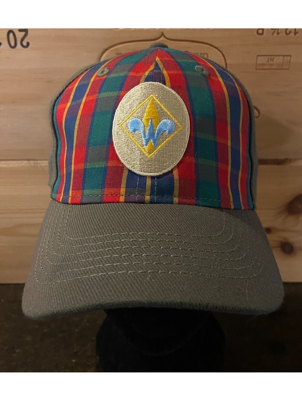 Official BSA Cub Scout Webelos Hat Cap Olive Green Red Plaid Size S/M Youth NWOT